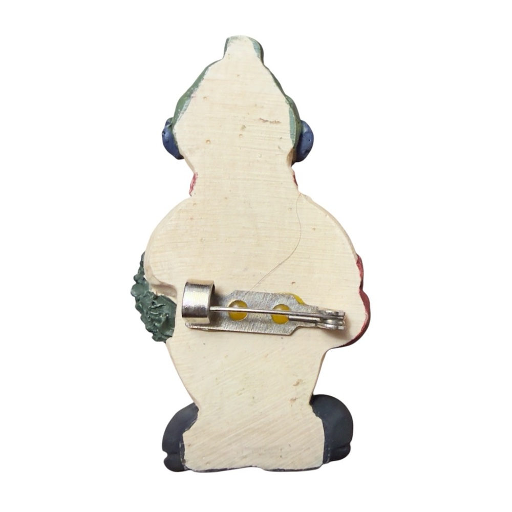 Holiday snowman Christmas brooch with wreath & red scarf Women’s jewelry - Picture 2 of 2